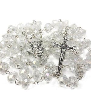 White Zircon Crystals Beads Rosary
