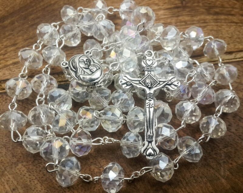White Zircon Crystals Beads Rosary