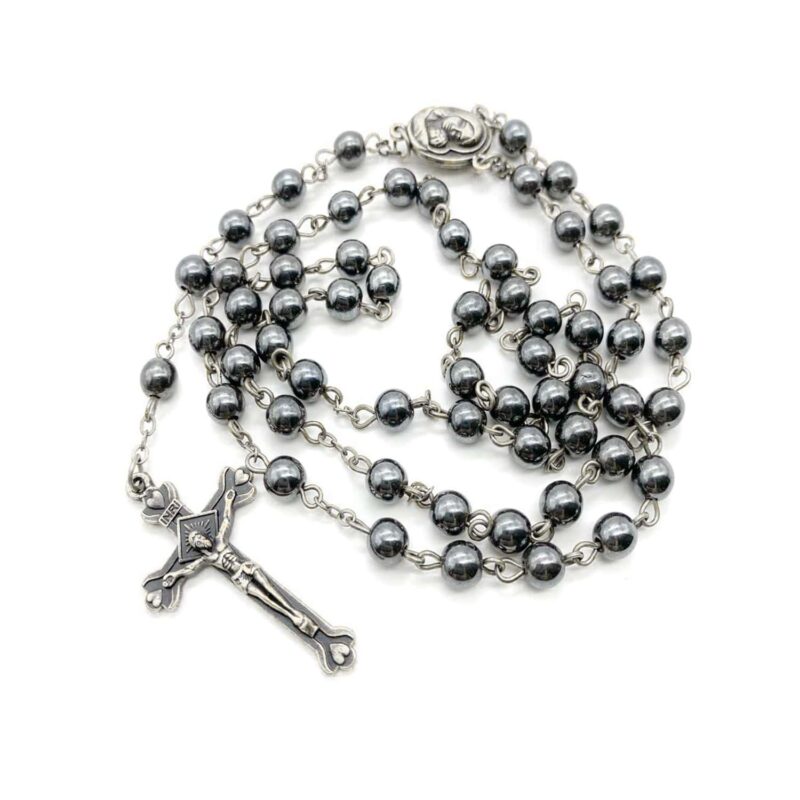 Hematite Rosary Black Stone Beads Catholic Necklace