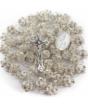 Clear Zircon Beads Rosary Catholic Necklace
