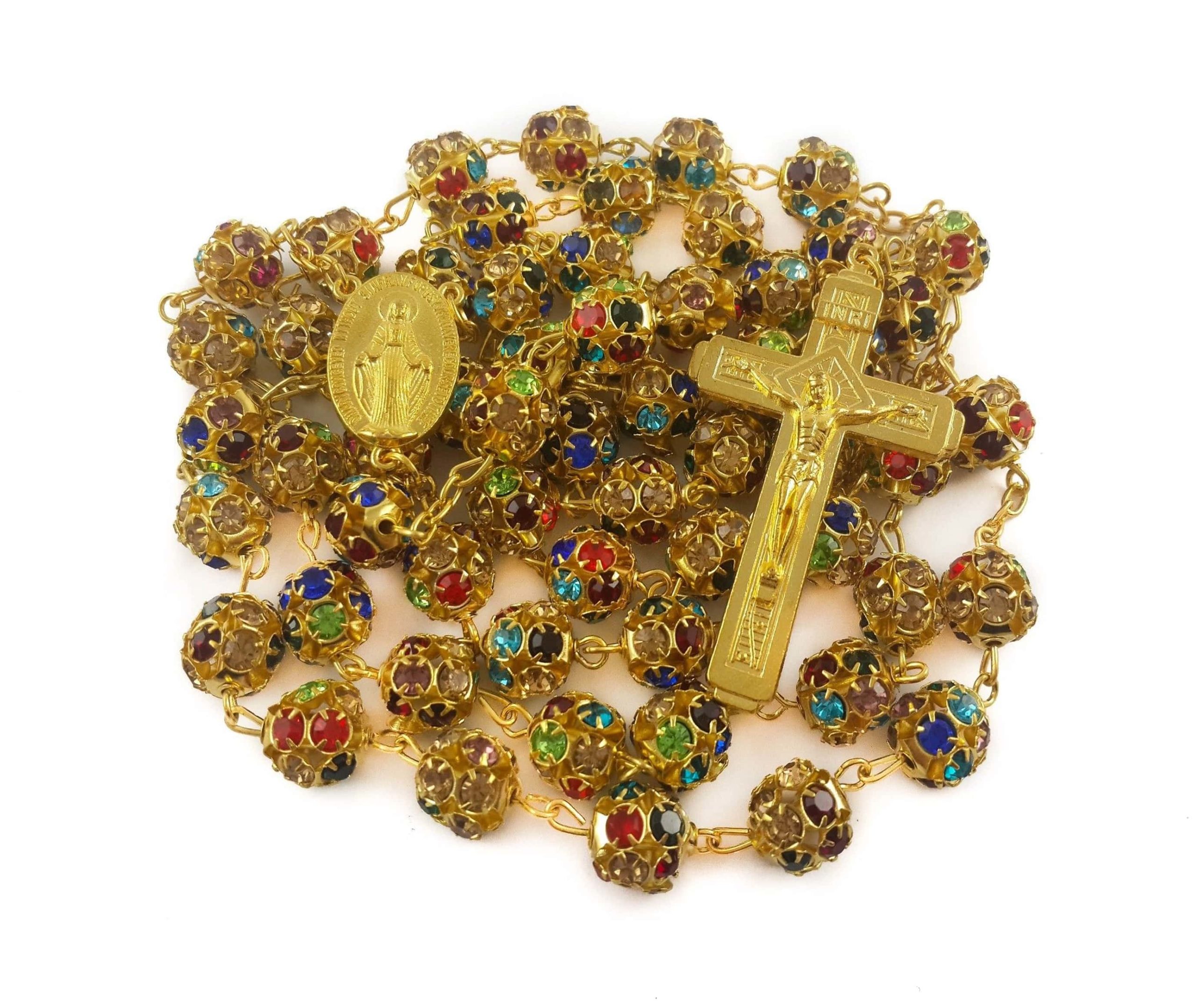 Colorful Crystal Golden Beads Rosary