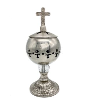 Silver Charcoal Incense Burner Catholic Cross