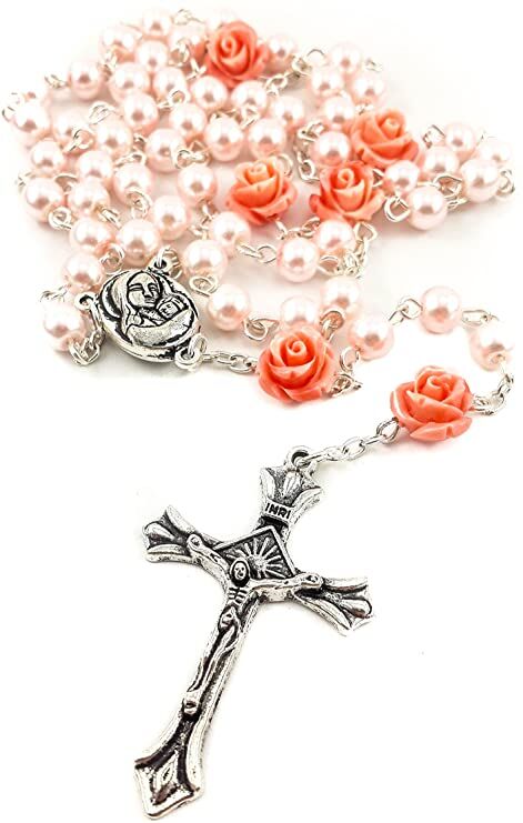 Pink Pearl Beads Rosary Necklace