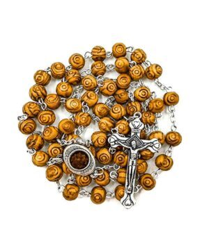 Carved Olive Wood Beads Rosary