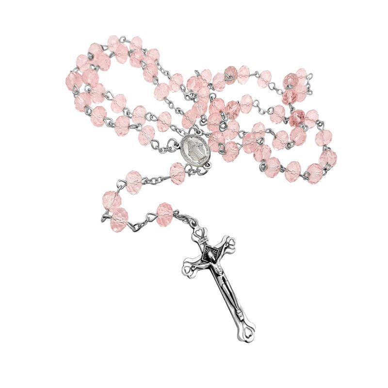 Catholic Pink Crystal Beads Rosary
