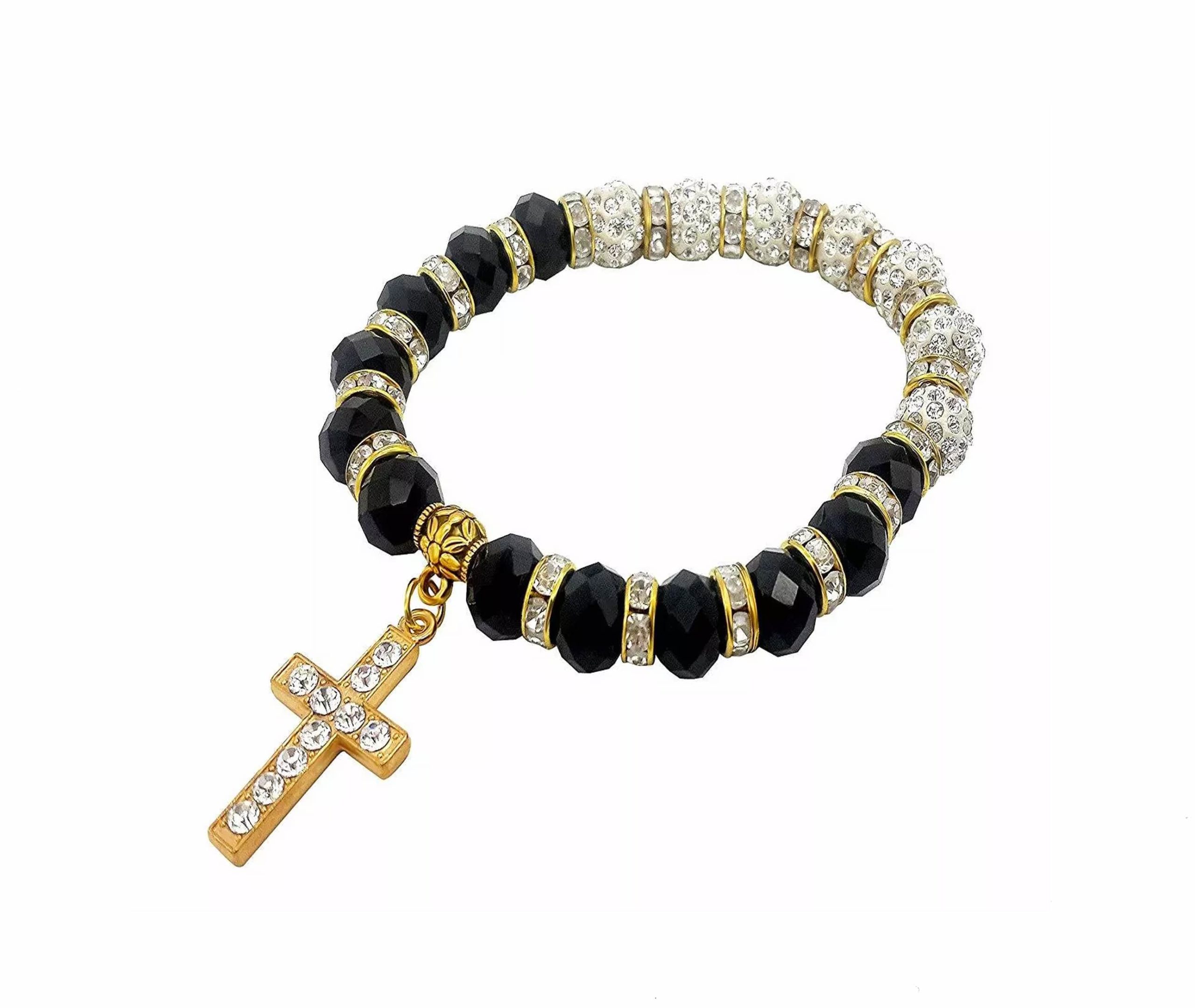 White Black Beads Wrist Rosary Bracelet | Nazareth Store - Holy Land ...