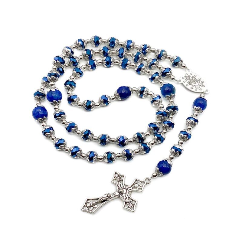 Deep Blue Crystal Beads Rosary Blue Agate Glory Stone Necklace