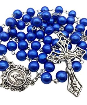 Catholic Rosary Necklace Blue Pearl