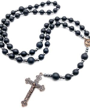 Black Agate Matte Beads Hematite Rosary
