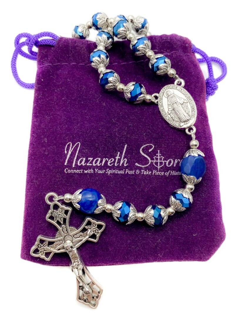 Blue crystallized glass beads long beaded catholic necklace classic communion rosary with 10.00mm Glory agate beads.