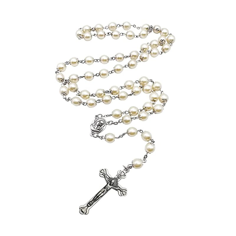 Cream pearl rosary necklace