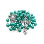 Turquoise Pearl Beads Rosary Necklace Miraculous Medal