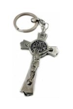 St. Benedict Metal Cross Keychain Catholic Key Ring