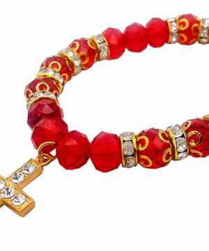 Catholic Red Beads Gold Rosary Bracelet Hand Ornament