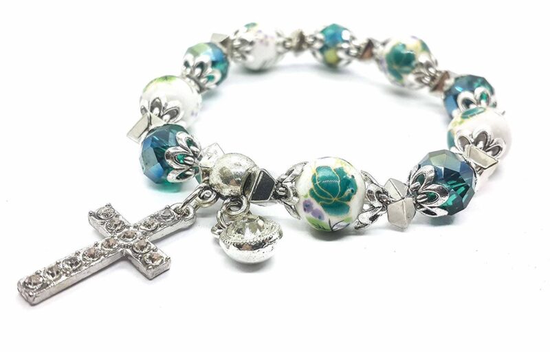 Christian Classic Beaded Bangle with Green Crystal Beads